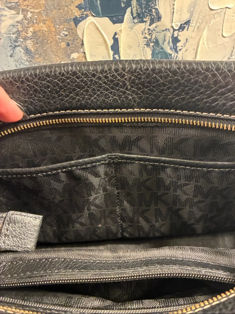EUC! Genuine Michael Kors Black Selby Pebbled Leather Satchel with MK Charm